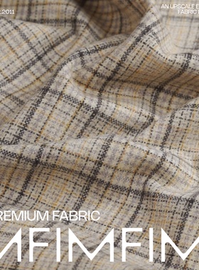 G&CC面料 羊毛交织面料黄色格纹服装布料 幅宽140CM 意大利直邮