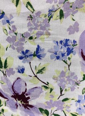 Z家 新款新花 VI加亚麻双边定位紫色调印花服装布料 幅宽145CM