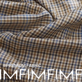 LP同批 羊毛黄蓝线条格纹外套裤子套装布料面料 幅宽150CM