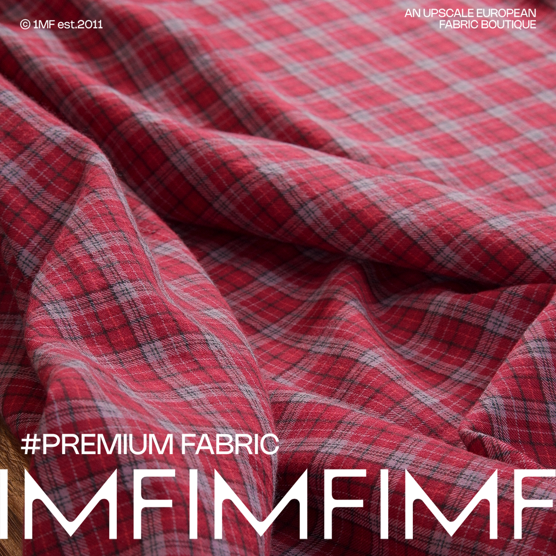 羊毛面料红色调小格子服装布