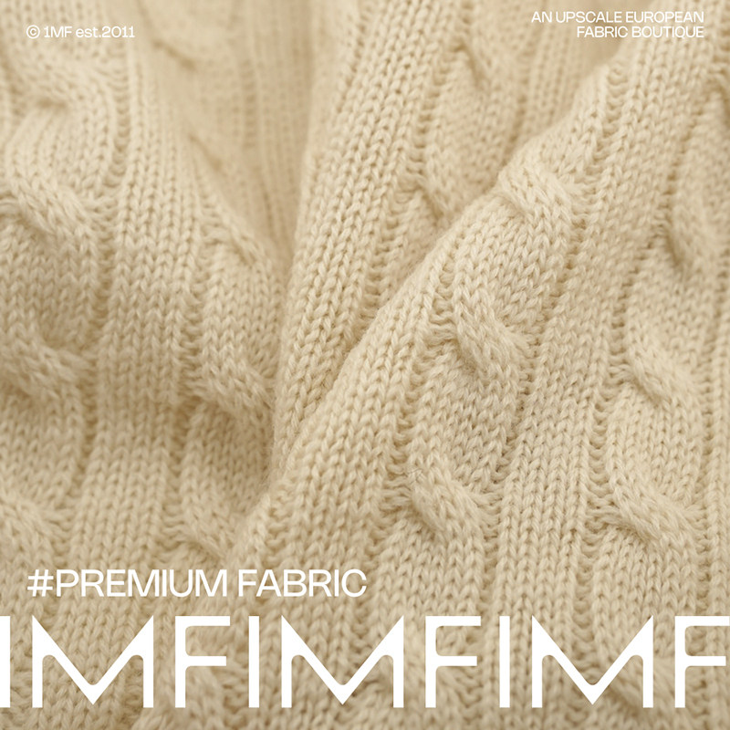 意大利进口 羊毛针织面料米色麻花纹外套布料 幅宽155CM 530G/M