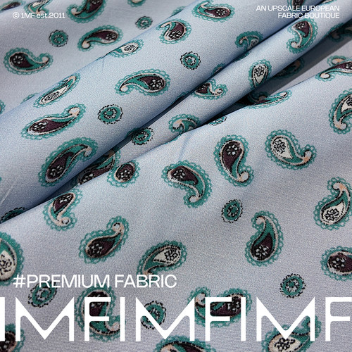 RATTI 长丝VI面料蓝色底腰果花印花连衣裙布 宽140CM 意大利进口