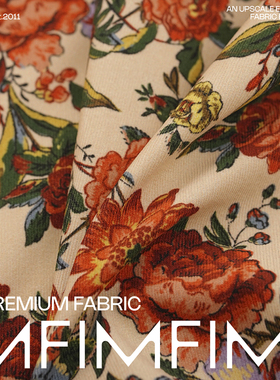 PINTO棉灯芯绒柔软橘蔷薇花衬衫连衣裙布 意大利进口