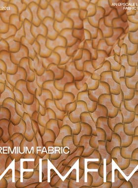 Z家新款新花 高支高密细苎麻面料黄色印花服装布料 幅宽135CM