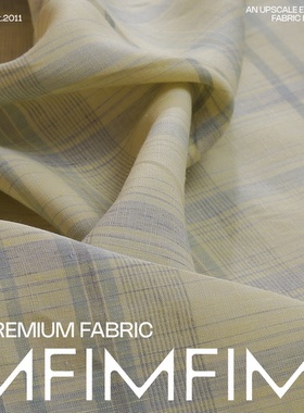 LP 直邮 .亚麻黄蓝色格纹面料 宽150CM 230G/M