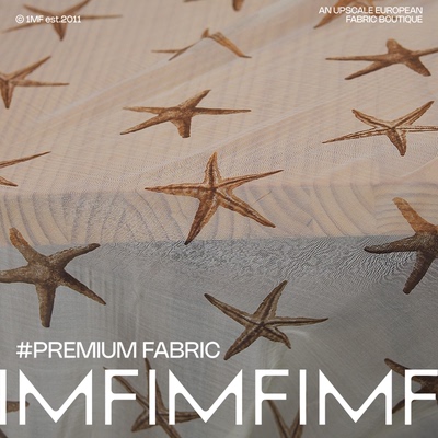 真丝雪纺纱面料绿色底海星印花