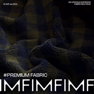 宽150CM590G 意大利直邮 环保皮草羊羔毛蓝绿格纹布料 BAL面料