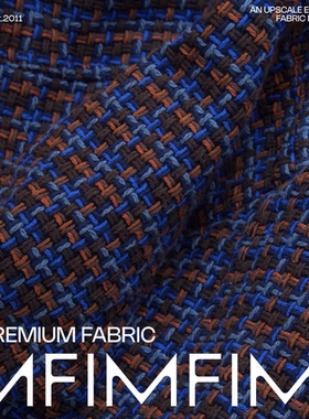 M家面料 棉为主交织粗花呢面料棕蓝色服装布料 宽150CM 600G/M