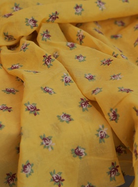 汤*柏琦面料 花园玫瑰 棉质面料黄色底刺绣服装布料 幅宽150CM