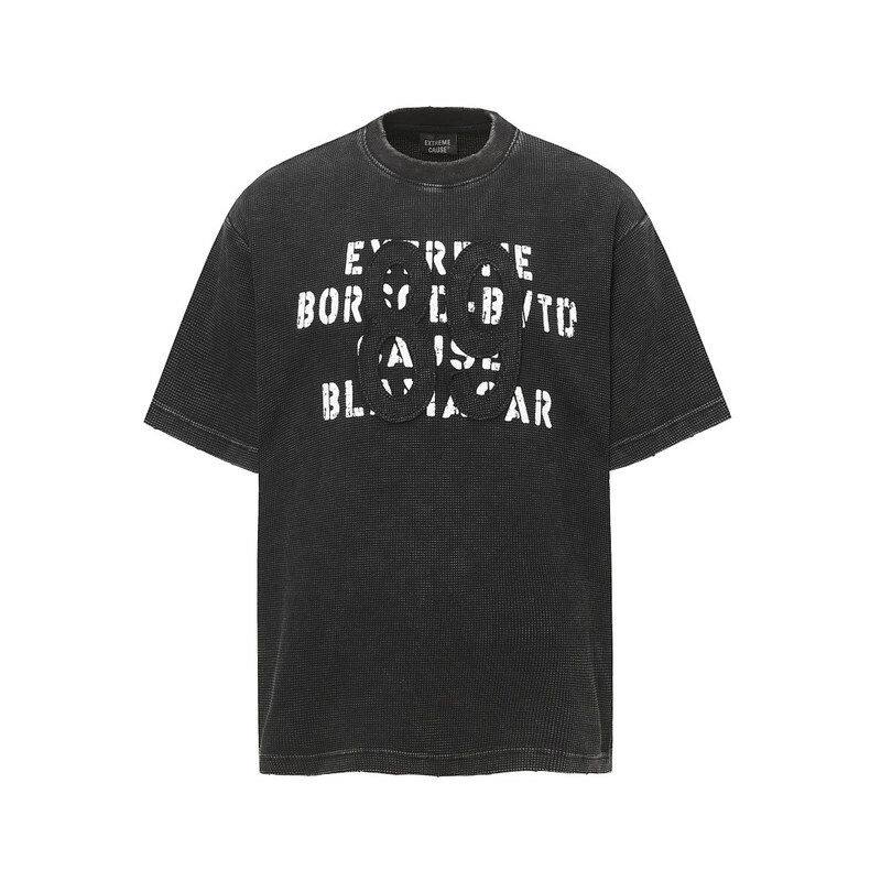 花灰色美式hiphop涂鸦t恤男款夏季重磅小众短袖潮牌设计感五分袖