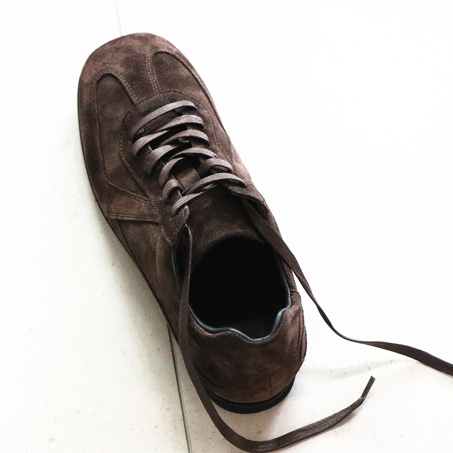 松弛感！小众微方头德训鞋！轻便舒适柔软！咖啡色磨砂牛皮球鞋男,流行男鞋,德训鞋,淘宝优惠券,粉丝福利购,淘宝优惠卷