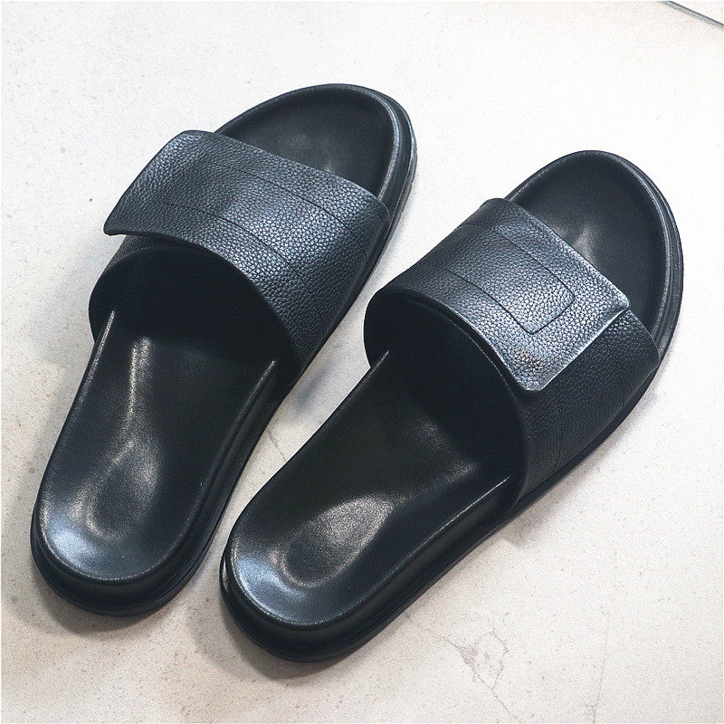 简约设计感！暗黑系风格！柔软舒适头层牛皮一字拖鞋外穿凉拖鞋男