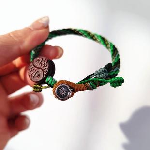 绿色系补木补水红绳手链紫檀锦鲤招财进宝泰银扣小众本命年手绳