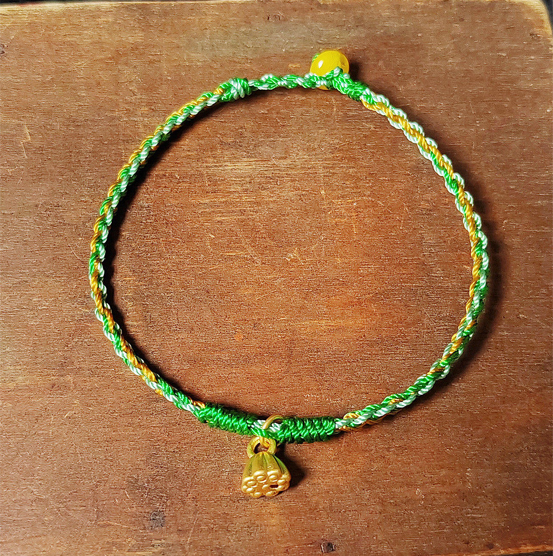 好事莲连 9999黄金坠蜜蜡翠绿补水木金手工编织幸运红绳手绳手链
