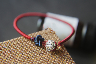 马年暗红色银饰复古精密手工九乘金刚结情人结男女红绳手绳手链