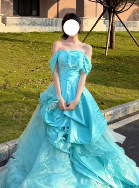 绝美蓝色晚礼服女2026新款高级感重工在逃公主裙高端仙气生日宴会
