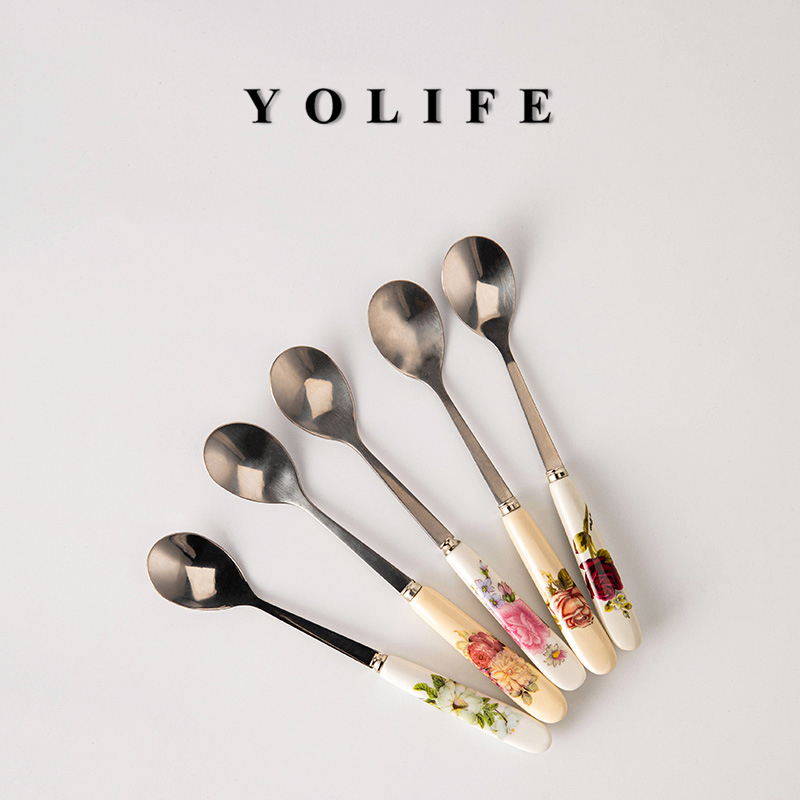 陶瓷咖啡勺小勺子家用不锈钢搅拌