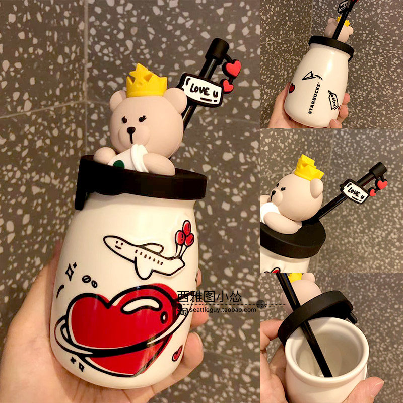 小熊情人节陶瓷吸管杯