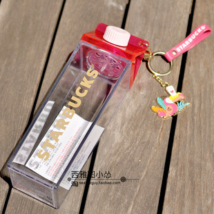 2021夏季 星巴克杯子445ml粉色奶盒造型塑料吸管杯樱花随行杯