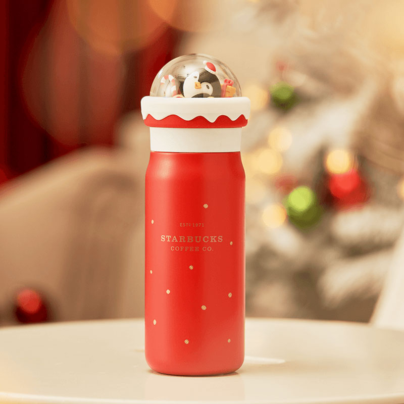 星巴克杯子355ml企鹅水晶球款