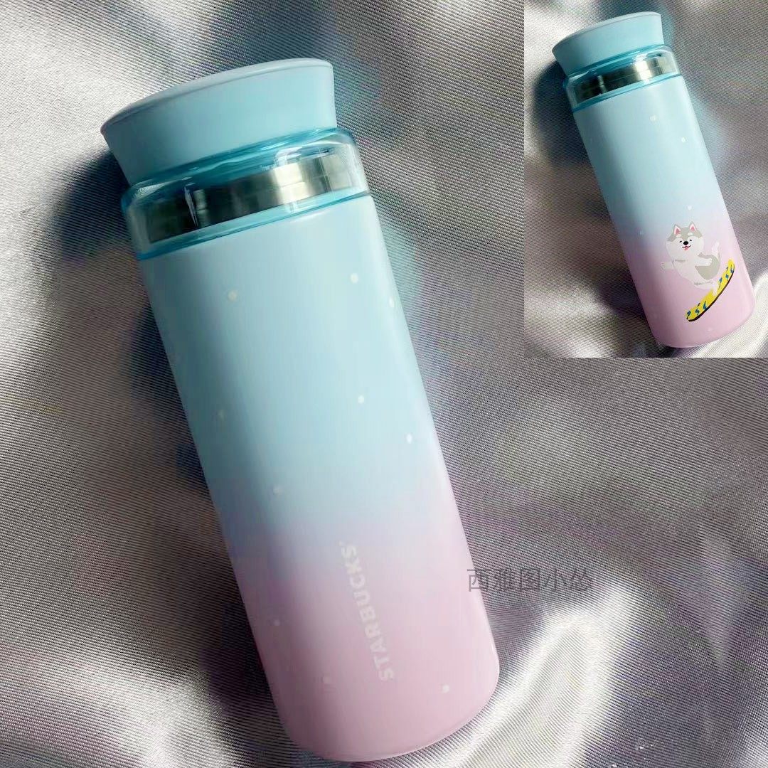 星巴克杯子星冰乐派对系列粉色款不锈钢马克杯玻璃吸管杯冰霸杯