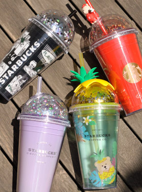 星巴克杯子夏季紫色菠萝拱盖喝水