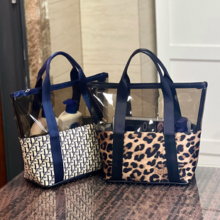 新款复古欧美半透明沥水大容量洗漱包手提女包妈咪包托特包购物袋