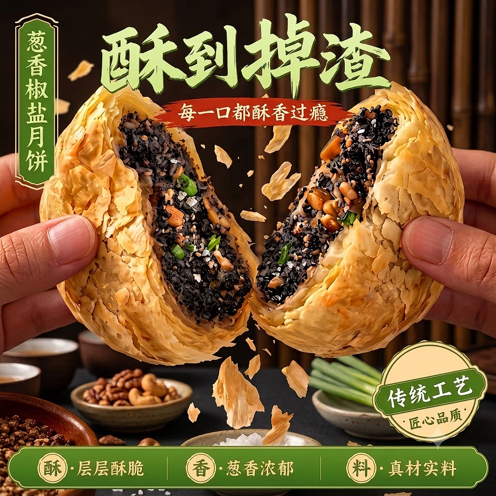 10块装椒盐香葱酥皮月饼