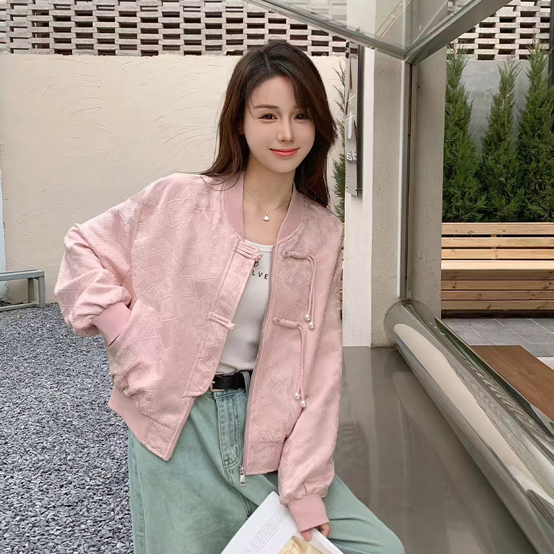国风小众潮簰Chic早春设计感新中式盘扣宽松上衣立领棒球服外套女