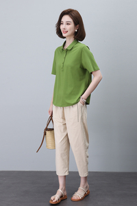 短袖t恤女2024年新款夏季polo衫套装女大码显瘦夏减龄妈妈上衣图片