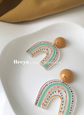 heeyo 日暮乐园/ 小众可爱彩色耳环女甜美多巴胺个性耳夹银针耳饰