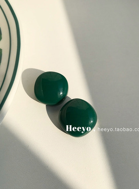 heeyo 雨后山林/ 气质港风深绿耳钉新中式极简方形墨绿耳夹耳环女
