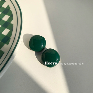 heeyo 雨后山林/ 气质港风深绿耳钉新中式极简方形墨绿耳夹耳环女