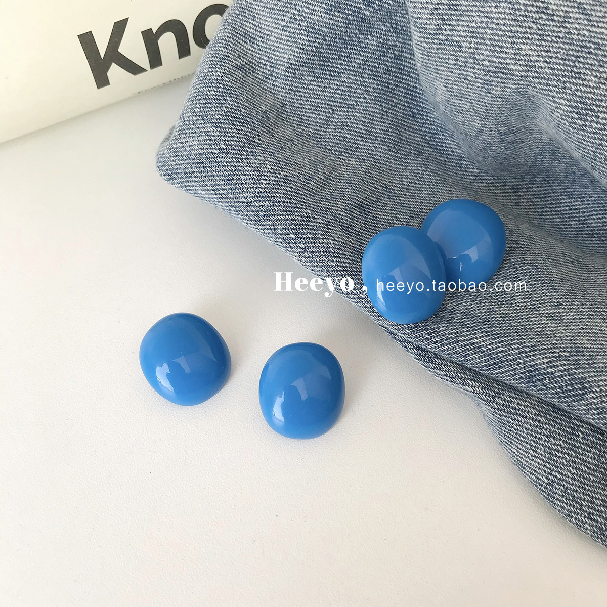 heeyo 夜幕海岸/ 韩风极简克莱因蓝色显白银耳钉ins复古耳夹耳环,饰品/流行首饰/时尚饰品新,耳环,淘宝优惠券,粉丝福利购,淘宝优惠卷