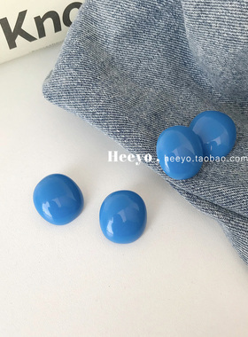 heeyo 夜幕海岸/ 韩风极简克莱因蓝色显白银耳钉ins复古耳夹耳环