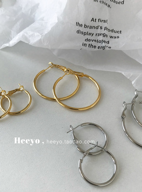 heeyo 长期主义/ 街头百搭圆圈金属圈耳环耳圈简约C形圈银针耳饰