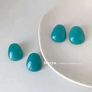 heeyo 旷野森林/ 简约夸张松石绿银耳钉气质显白耳夹湖绿色耳环