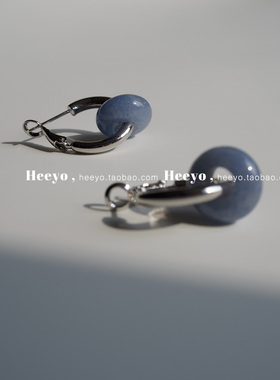 heeyo 西境孤岛/ 冷淡风天然石吊坠耳环新中式蓝色圆圈耳扣耳饰女