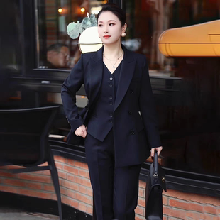 女春秋職業(yè)正裝 干練氣質(zhì)女神范西服外套馬甲三件套 套裝 高級(jí)感西裝