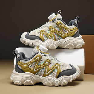 男童鞋春秋新款儿童运动鞋透气网面男孩旋转纽扣老爹鞋学生跑步鞋