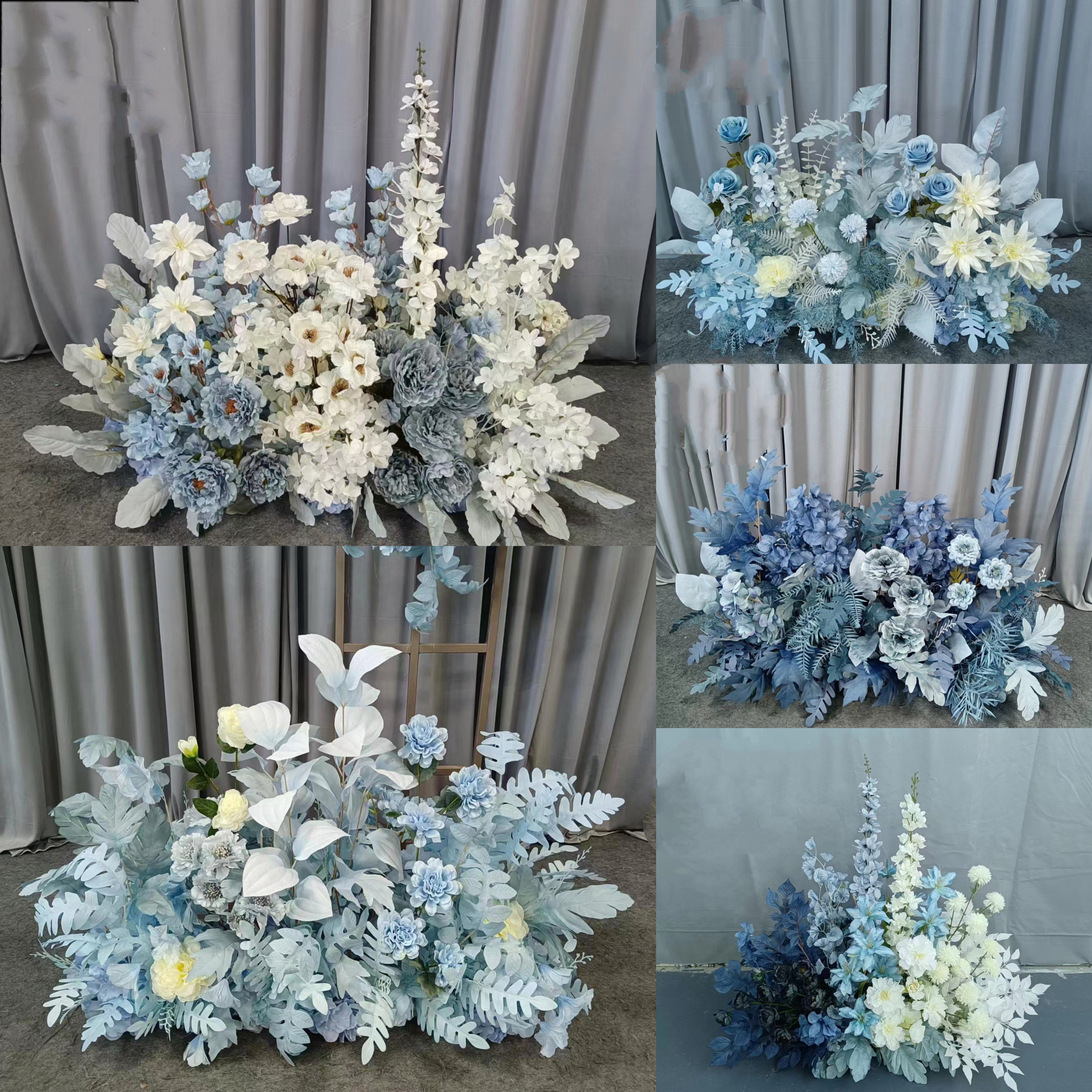 新款婚庆排花绢花蓝色系主题婚礼路引花成品t台花艺舞台背景装饰