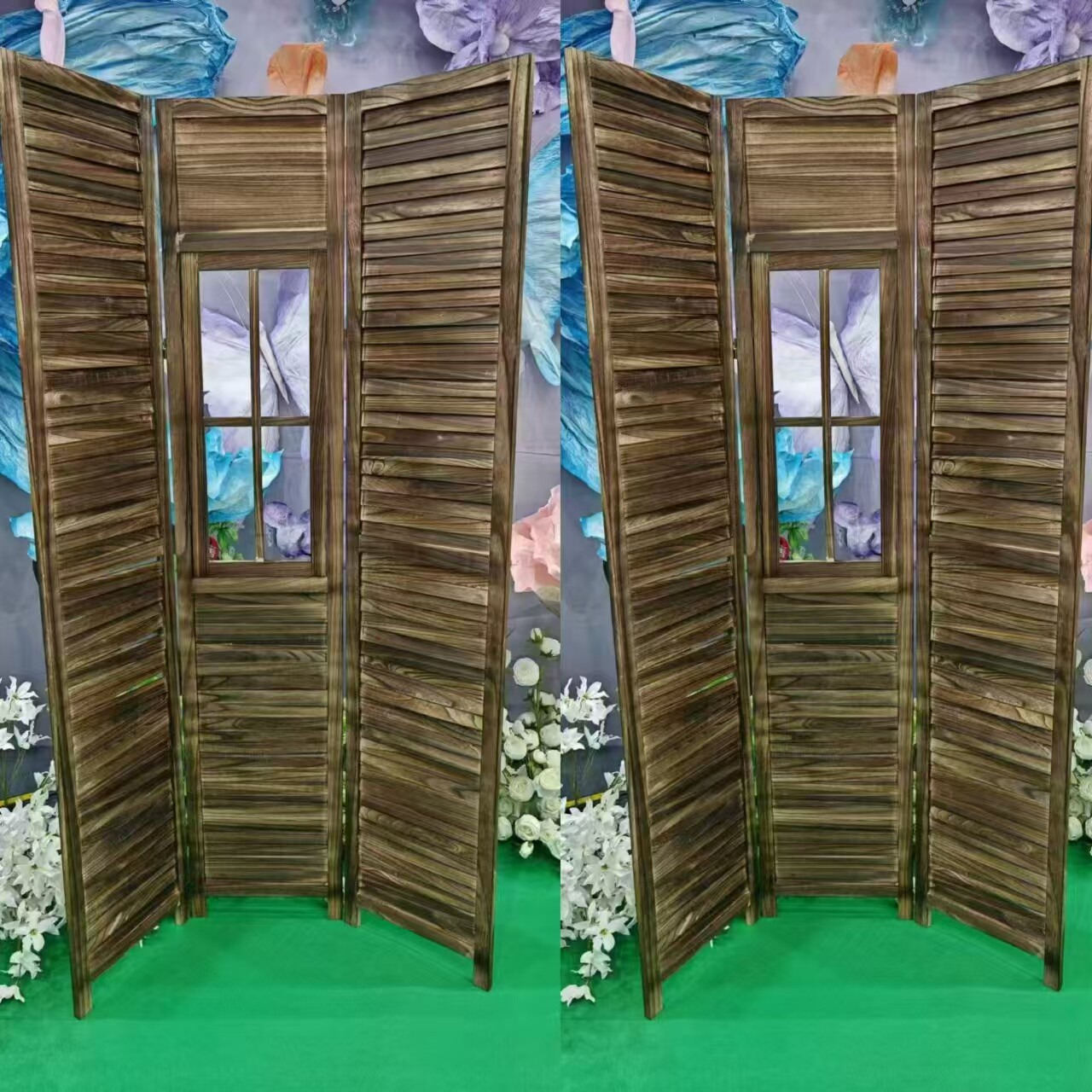 新款森系婚庆道具百褶木屏风背景装饰田园风户外婚礼摆件木质道具