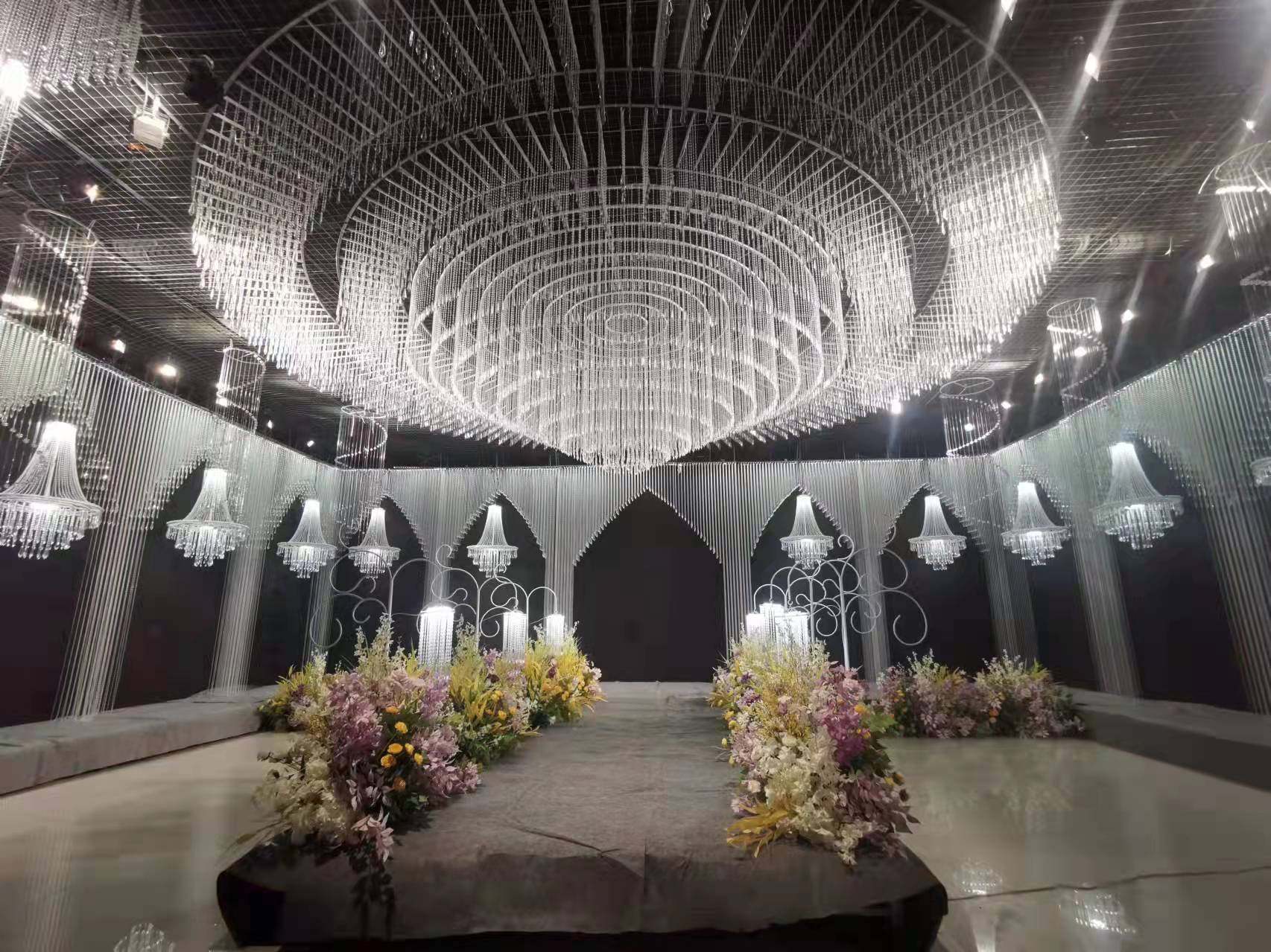 新款婚庆爱神之剑水晶吊顶圆环珠帘成品圆环装饰婚礼堂套系布置