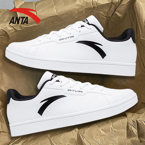 安踏男鞋皮面休闲鞋小白鞋