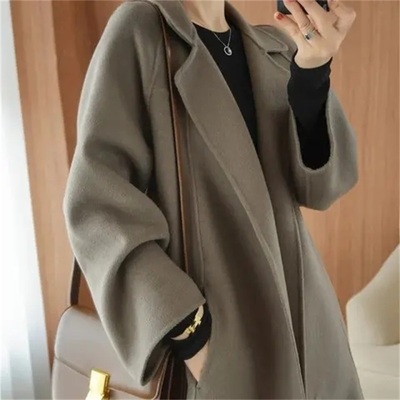 胖妹妹中长款双面呢外套200斤