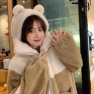 羊羔绒外套少女秋冬装2025新款宽松初中高中学生百搭加绒加厚棉服