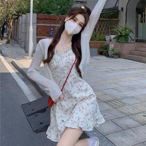 碎花吊带连衣裙女夏套装裙2025新款小个子法式初恋雪纺短裙两件套