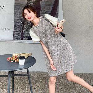 小香风泡泡袖连衣裙女2025夏新款气质名媛高端女神范高级感圆领裙
