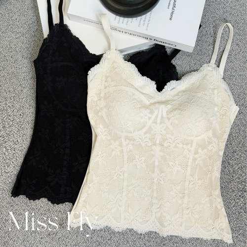 飞姐定制2026蕾丝V领吊带背心带胸垫美背内搭性感修身打底上衣女