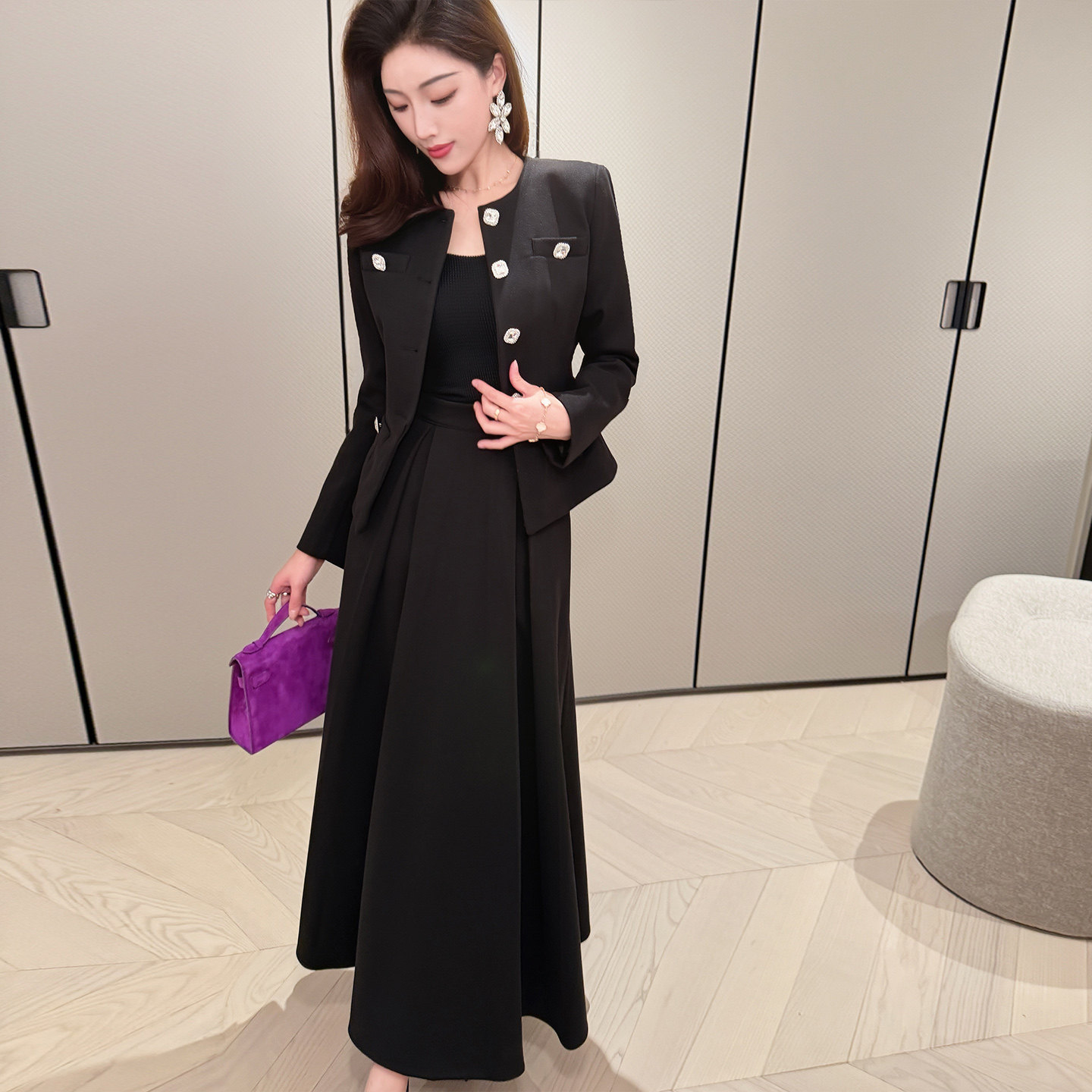 【新品9折】韩版时尚夹棉毛呢套装重工单排扣外套+大摆裙两件套女,女装/女士精品,时尚套装,淘宝优惠券,粉丝福利购,淘宝优惠卷